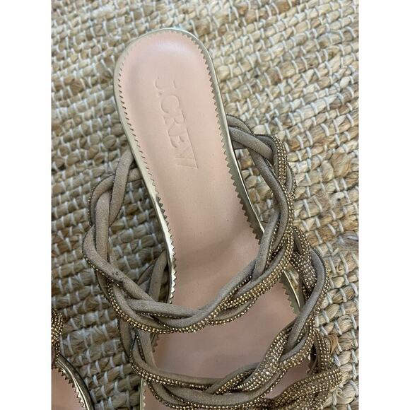 J Crew 8.5 Heels Zadie Strappy Kitten Heel Pumps Gold Open Toe Crystals NEW - Picture 7 of 14
